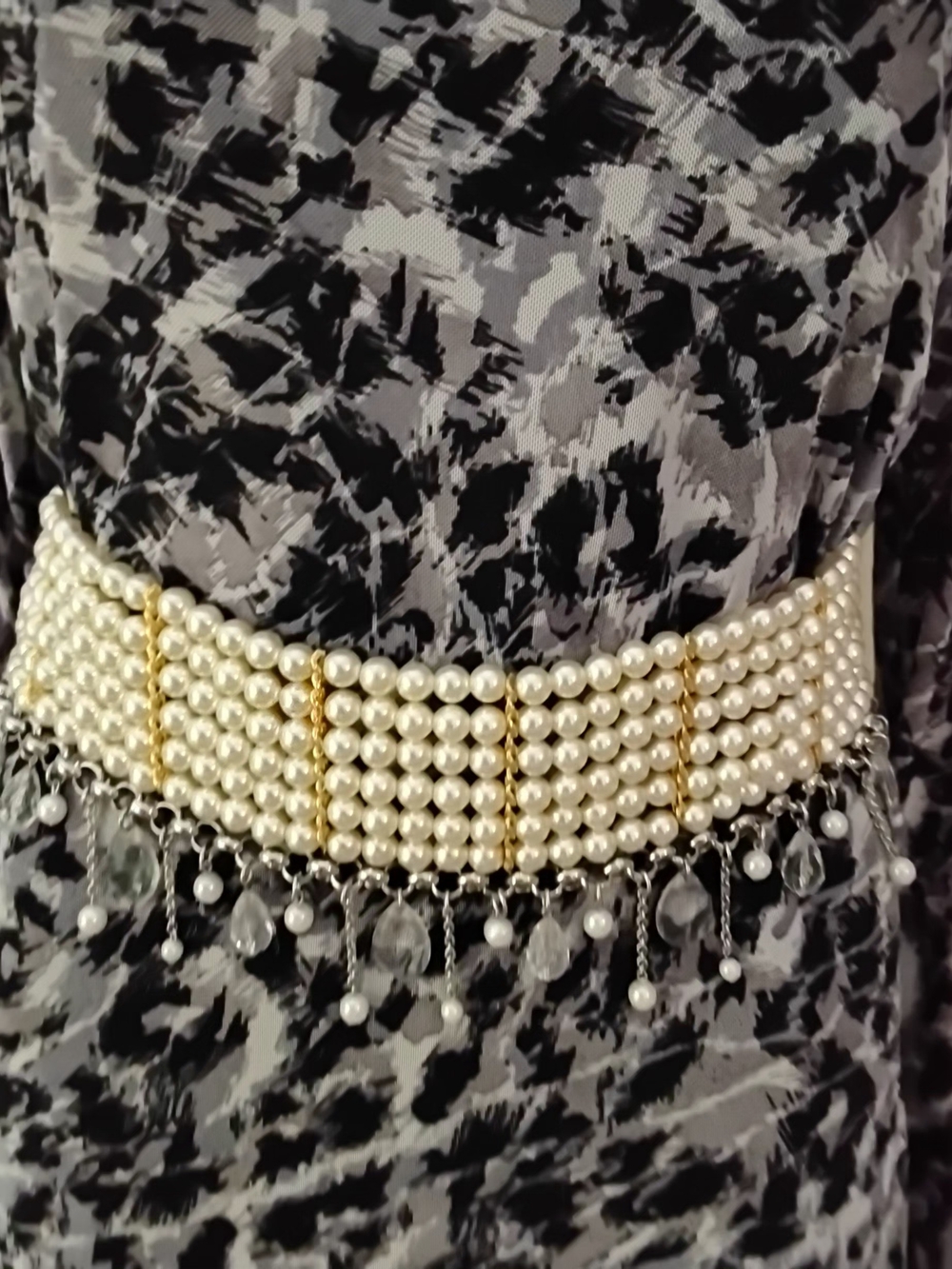 2 Vintage Faux Pearl Statement Waist Belts - EUC